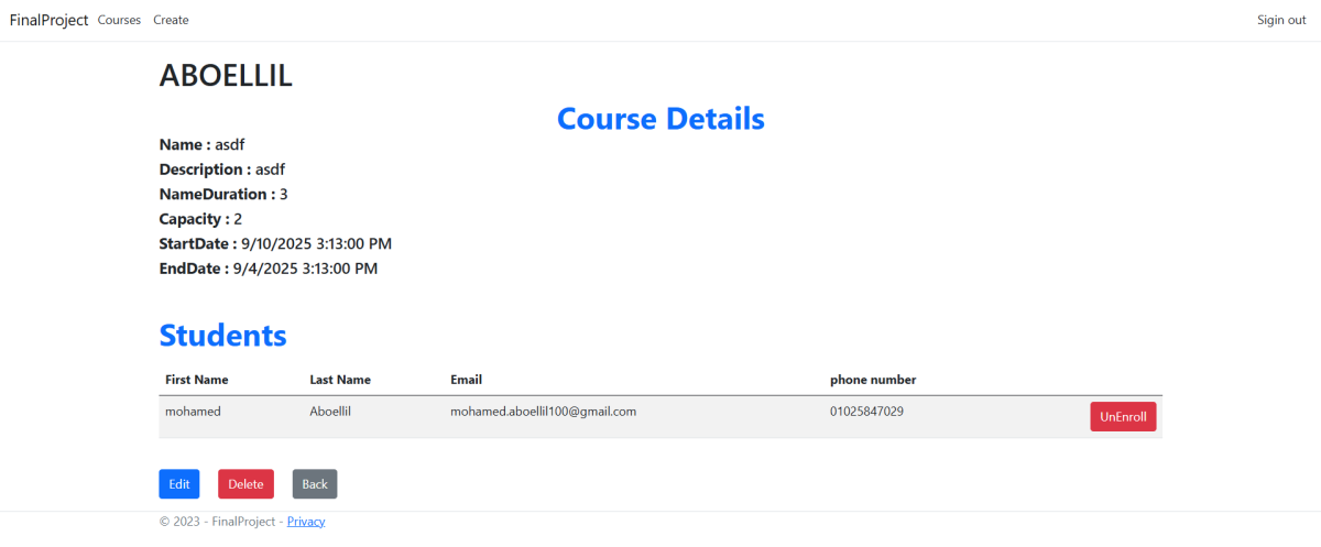 Course Management System — ASP.NET MVC with Identity